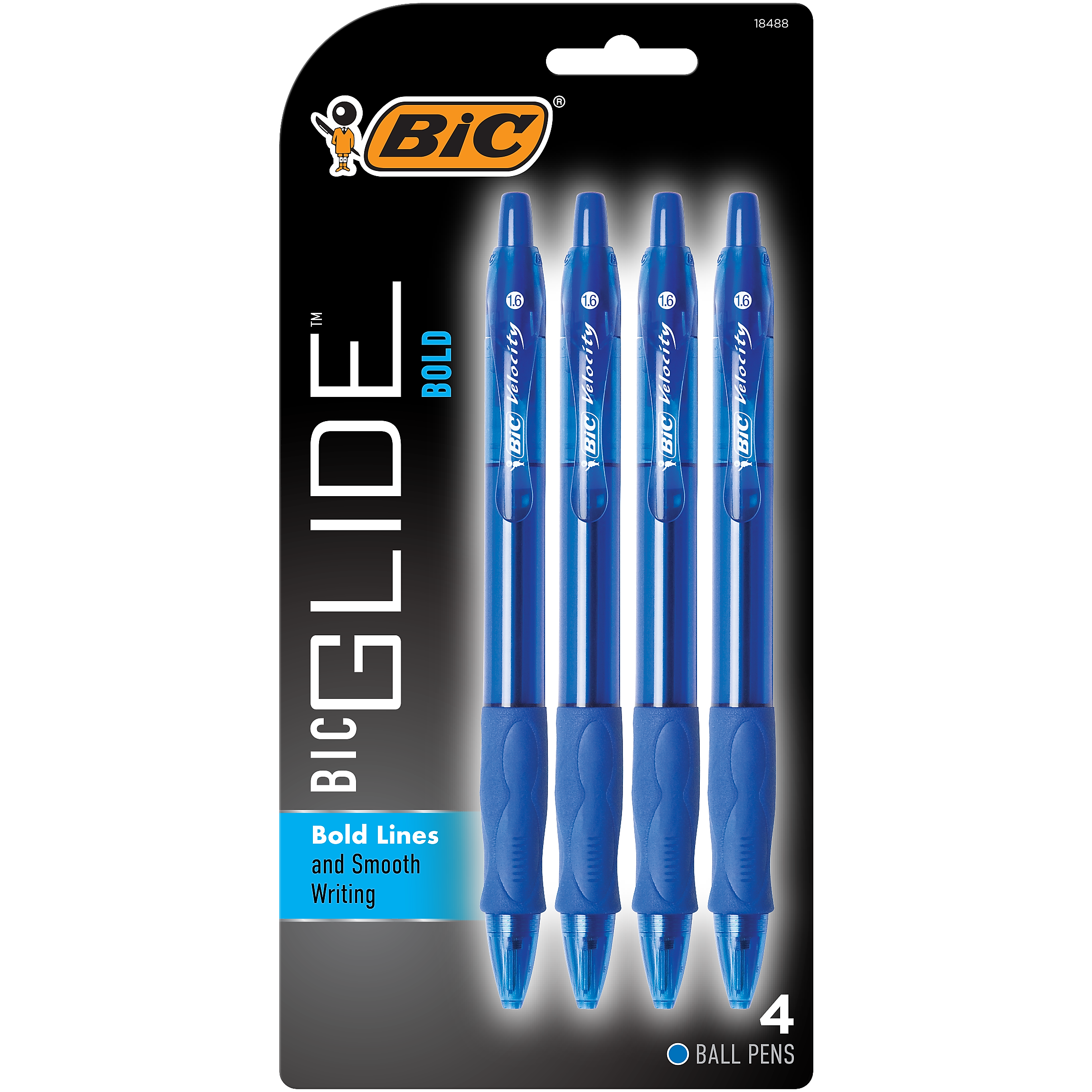 BIC Glide Bold Retractable Ballpoint Pen, Bold Point, Blue Ink, 4/Pack