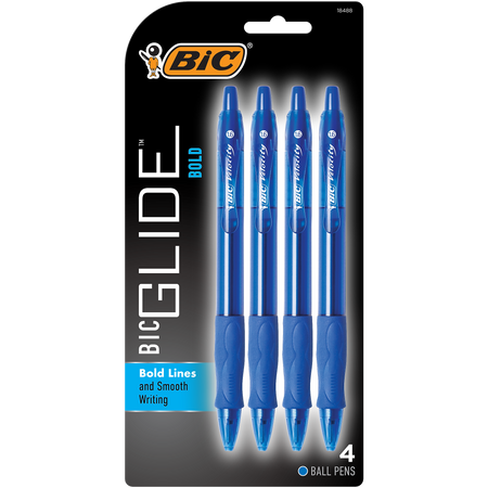 BIC Glide Bold Retractable Ballpoint Pen, Bold Point, Blue Ink, 4/Pack