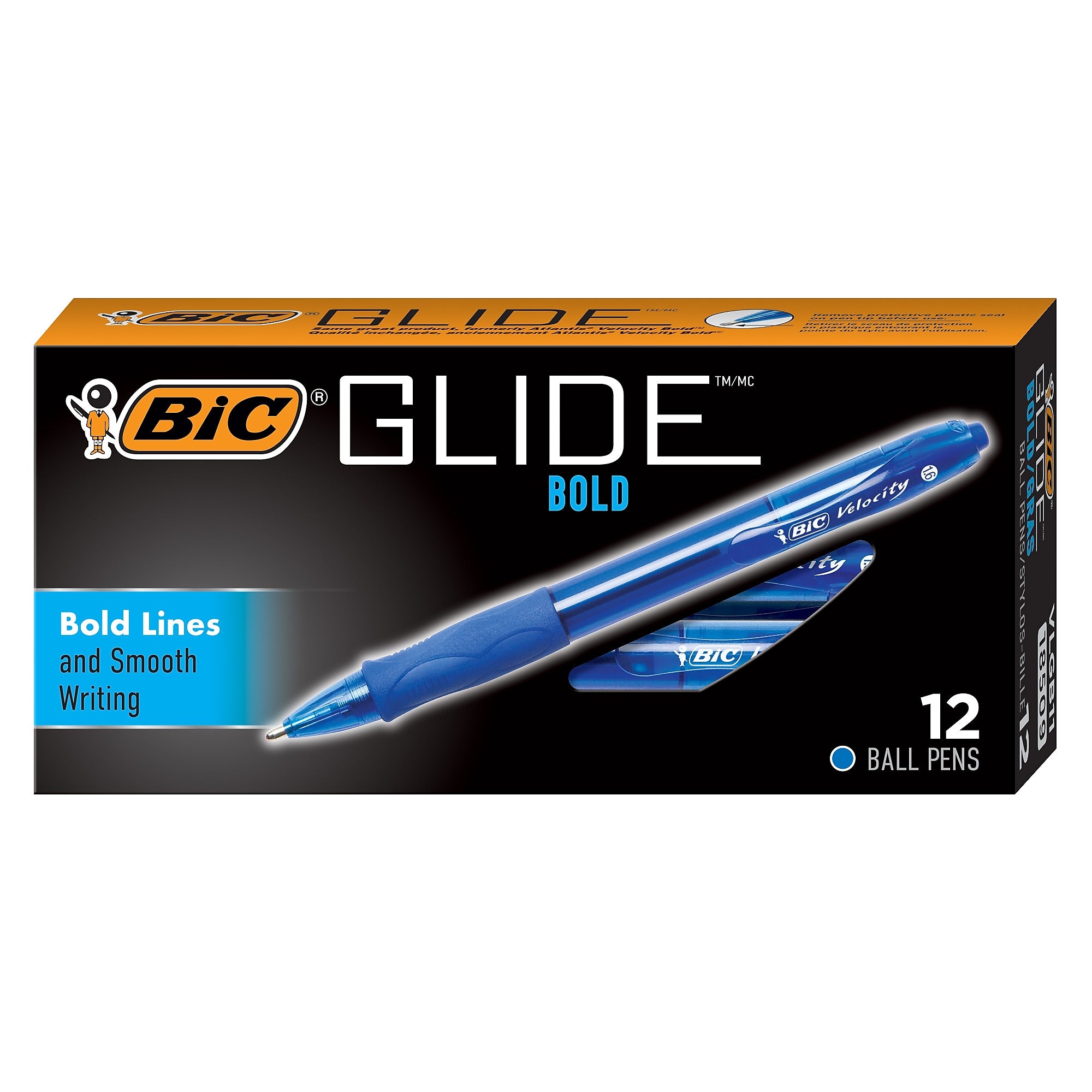 BIC Glide Bold Retractable Ballpoint Pen , Bold Point, Blue Ink, Dozen