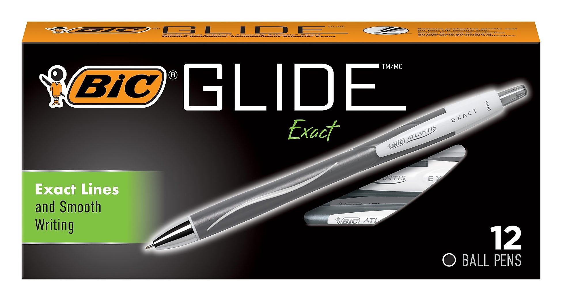 BIC Glide Exact Retractable Ballpoint Pen, Fine Point, Black Ink, Dozen