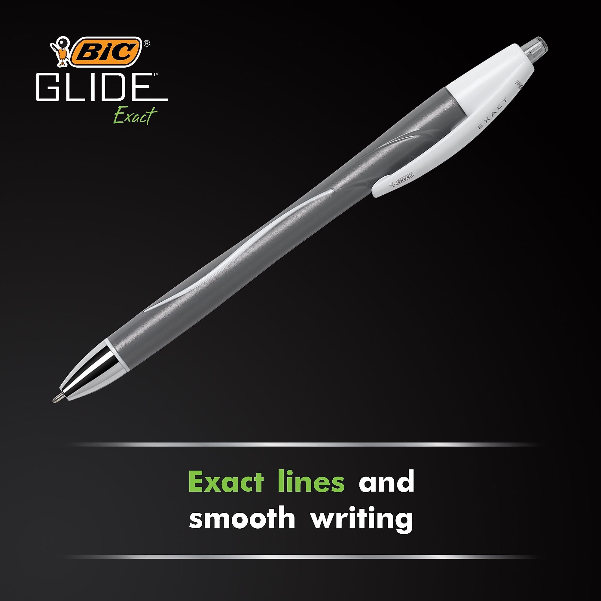 BIC Glide Exact Retractable Ballpoint Pen, Fine Point, Black Ink, Dozen