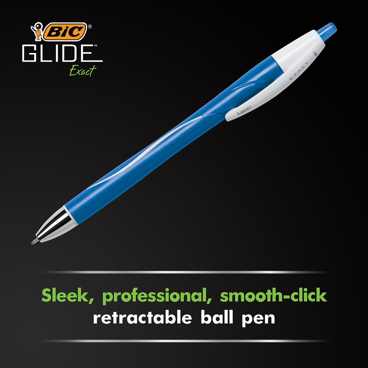 BIC Glide Exact Retractable Ballpoint Pen, Fine Point, Blue Ink, Dozen