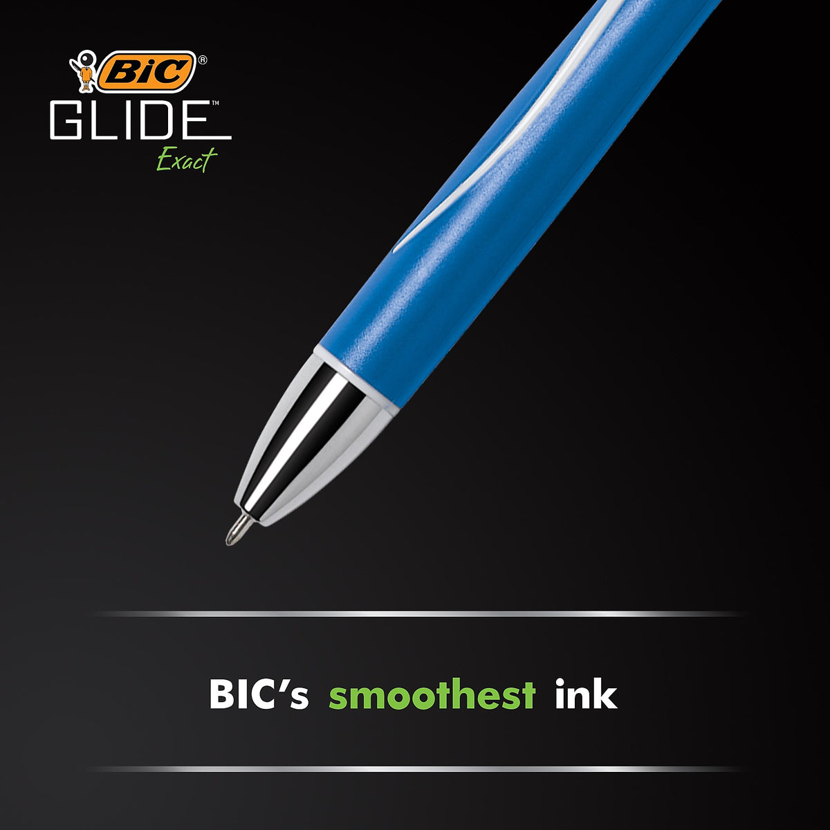 BIC Glide Exact Retractable Ballpoint Pen, Fine Point, Blue Ink, Dozen