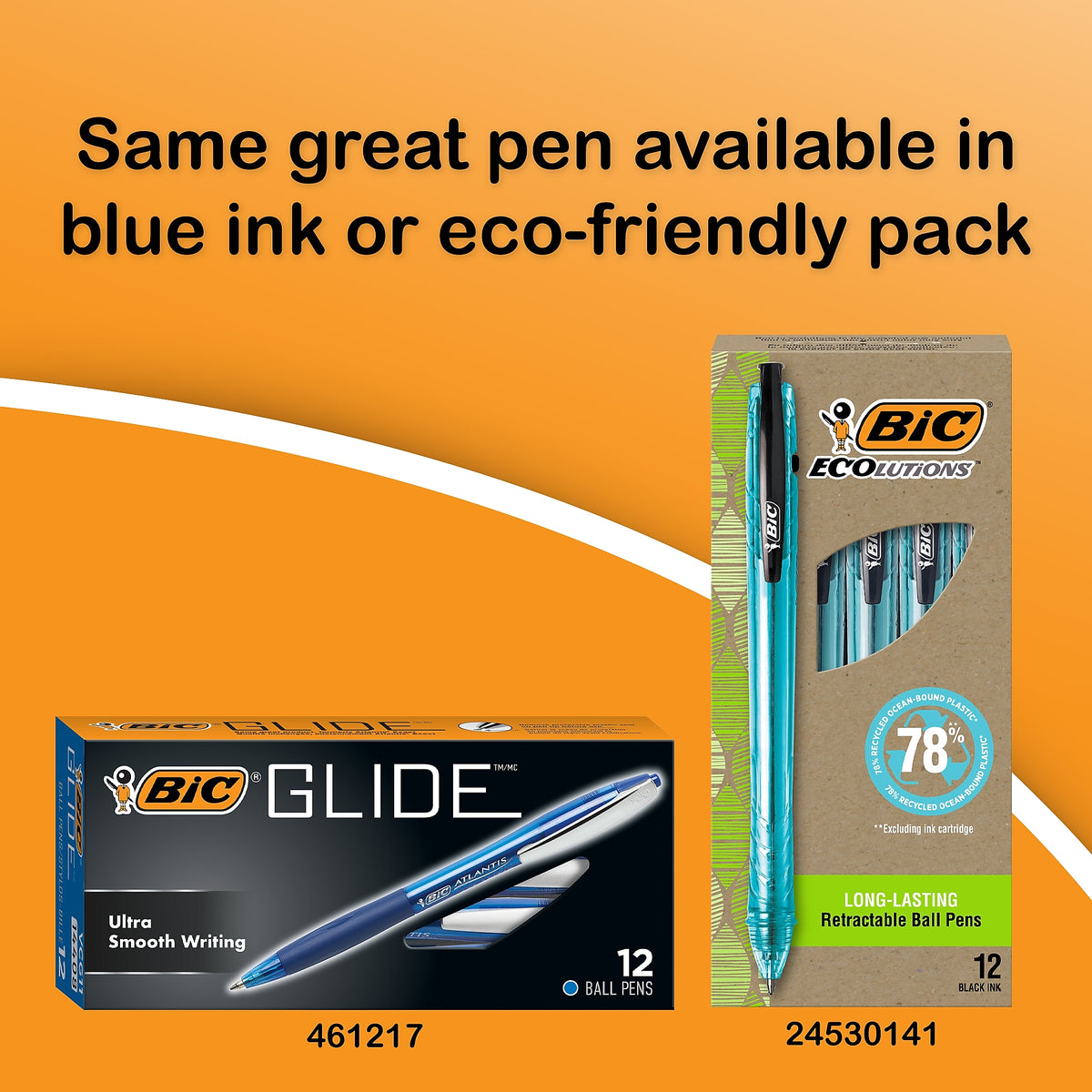 BIC Glide Retractable Ballpoint Pen, Medium Point, Black Ink, Dozen