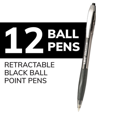 BIC Glide Retractable Ballpoint Pen, Medium Point, Black Ink, Dozen