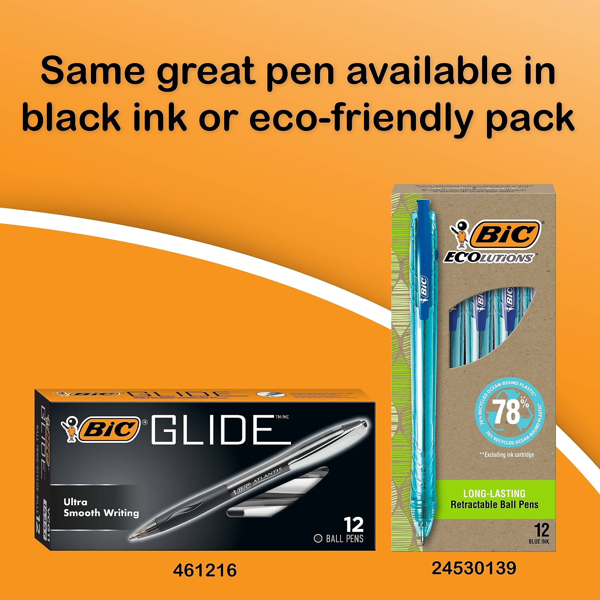 BIC Glide Retractable Ballpoint Pen, Medium Point, Blue Ink, Dozen