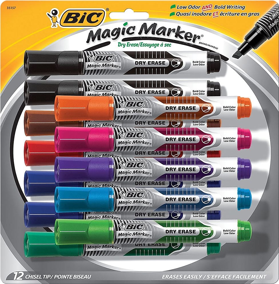 BIC Intensity Advanced Tank Dry Erase Markers, Chisel Tip, Assorted, 12/Pack