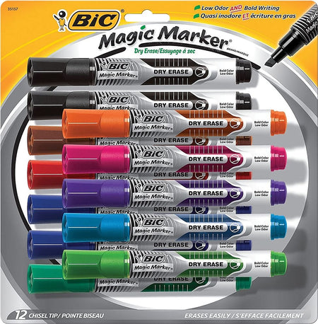 BIC Intensity Advanced Tank Dry Erase Markers, Chisel Tip, Assorted, 12/Pack