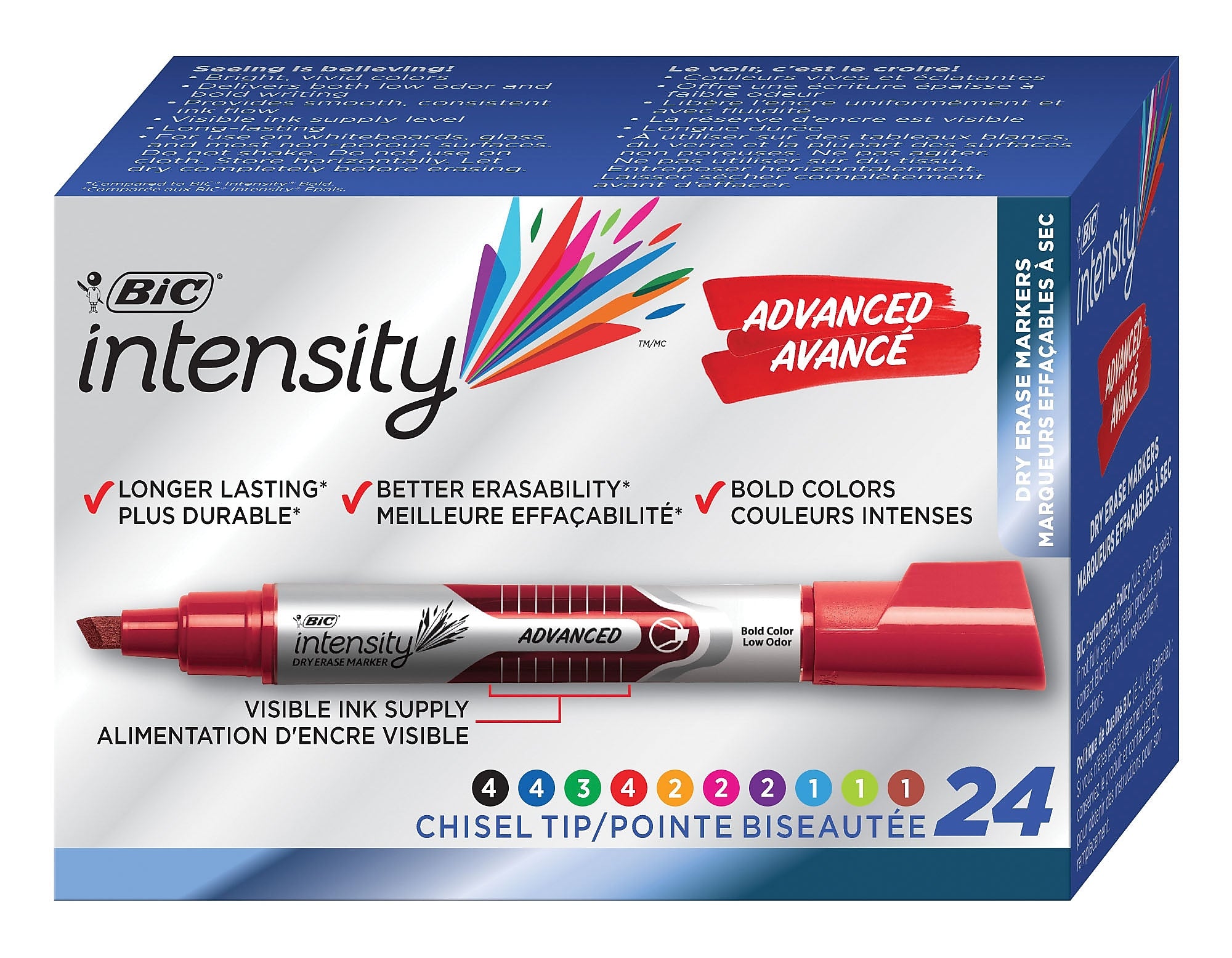 BIC Intensity Advanced Tank Dry Erase Markers, Chisel Tip, Assorted, 24/Pack