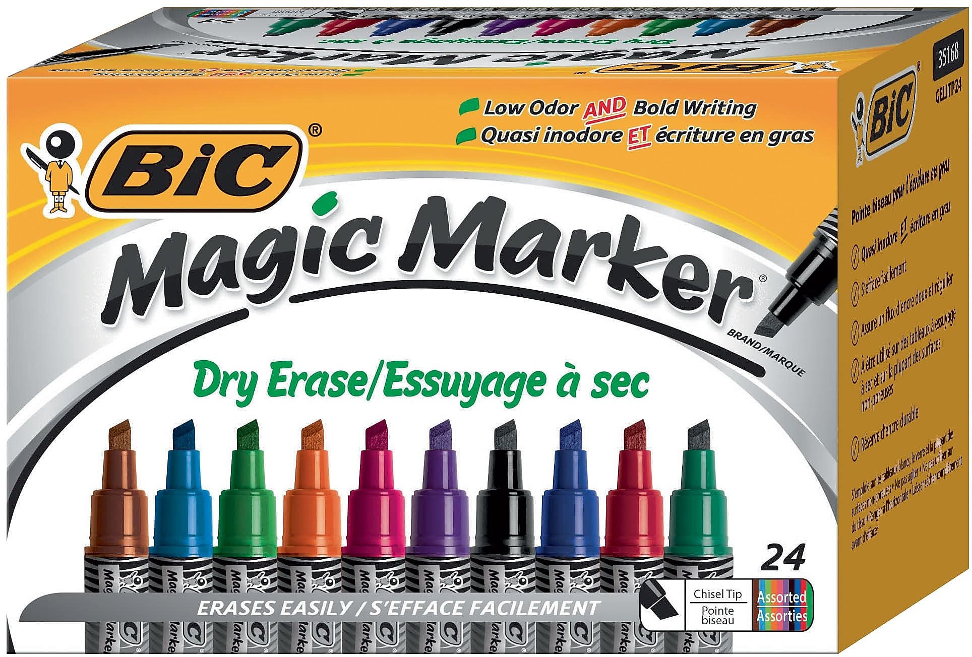 BIC Intensity Advanced Tank Dry Erase Markers, Chisel Tip, Assorted, 24/Pack