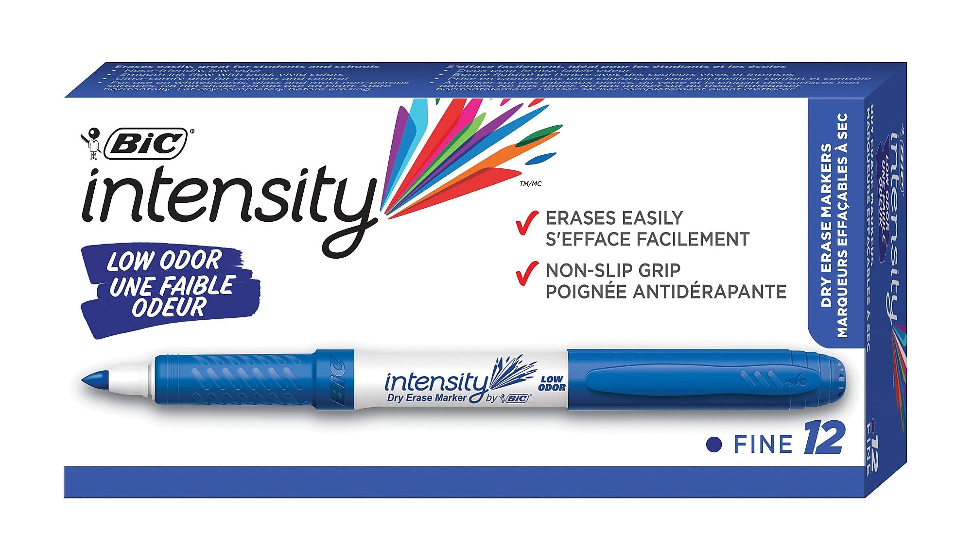 BIC Intensity Dry Erase Markers, Fine Tip, Blue, 12/Pack