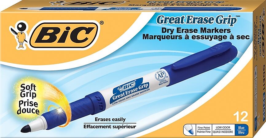 BIC Intensity Dry Erase Markers, Fine Tip, Blue, 12/Pack