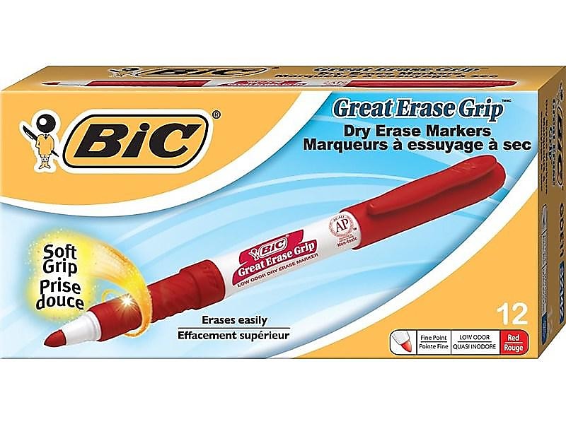 BIC Intensity Dry Erase Markers, Fine Tip, Red, 12/Pack