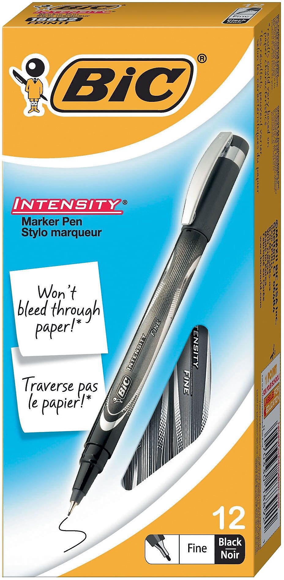 BIC Intensity Felt Pens, Fine Point, Black Ink, Dozen