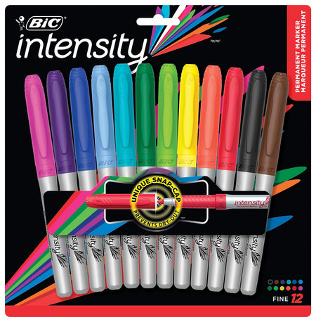 BIC Intensity Permanent Markers, Fine Tip, Assorted, 12/Pack