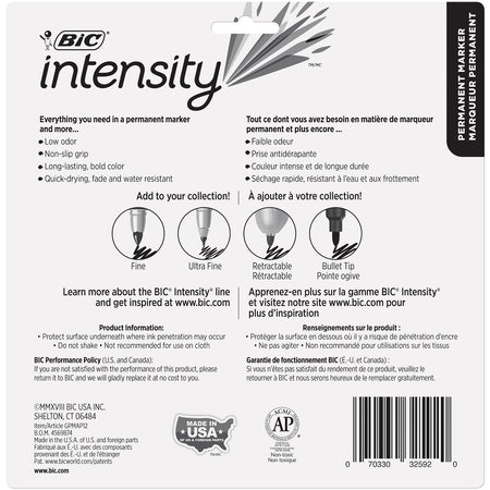 BIC Intensity Permanent Markers, Fine Tip, Assorted, 12/Pack