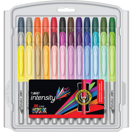 BIC Intensity Permanent Markers, Fine Tip, Assorted, 36/Pack