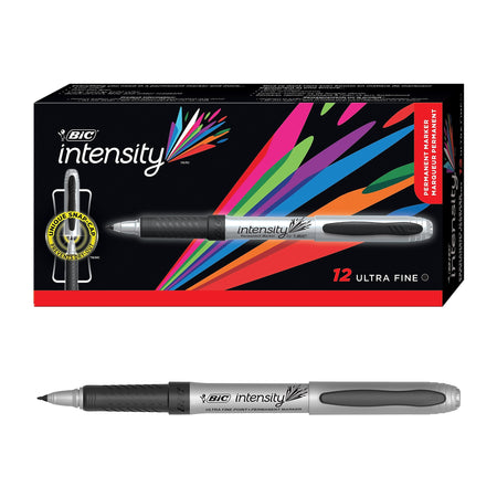 BIC Intensity Permanent Markers, Ultra Fine Tip, Black, 12/Pack