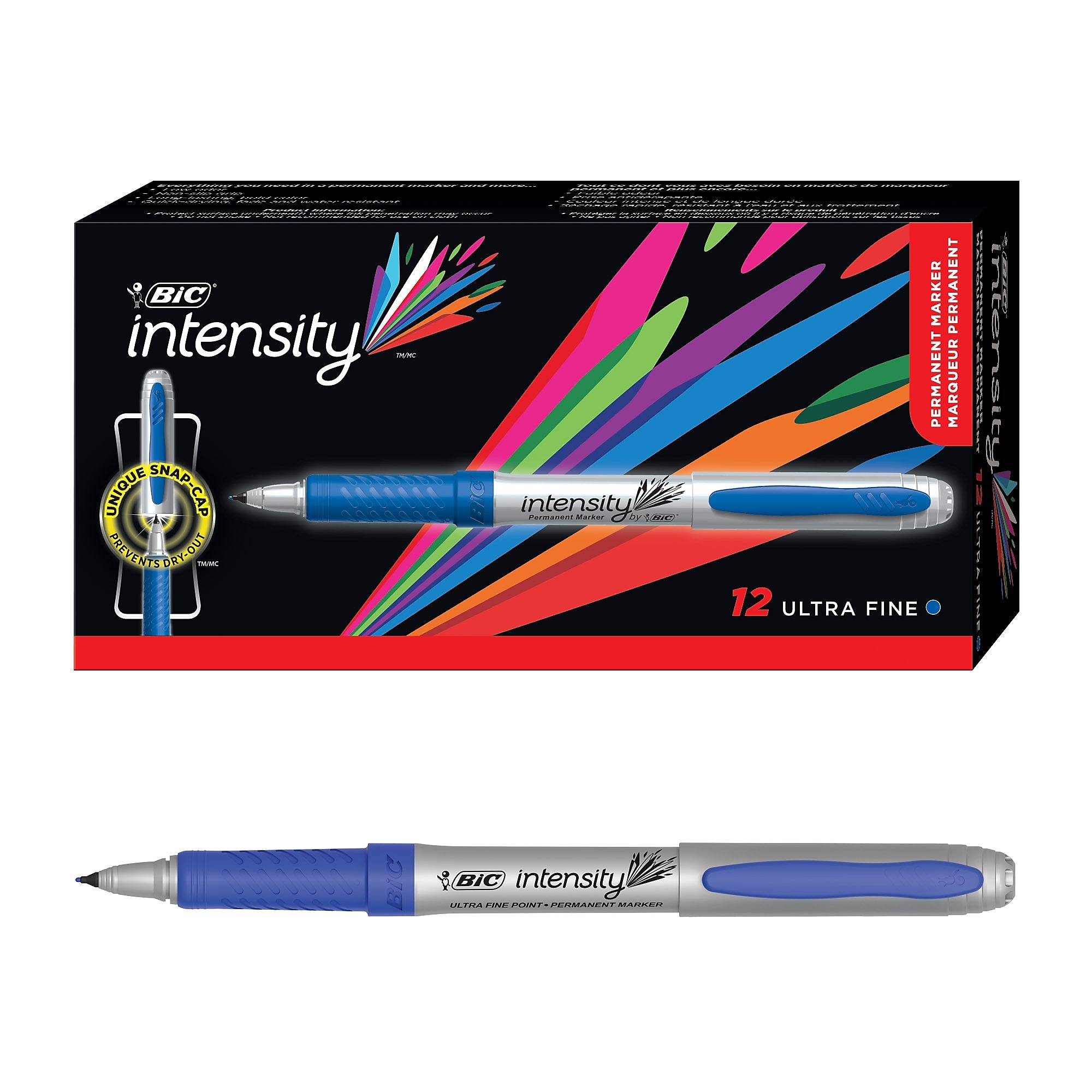 BIC Intensity Permanent Markers, Ultra Fine Tip, Blue, 12/Pack