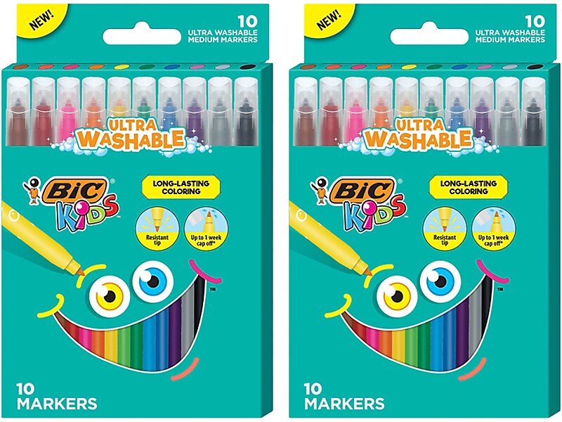 BIC Kids Ultra Washable Markers, Medium Point, Assorted Colors, 20/Pack