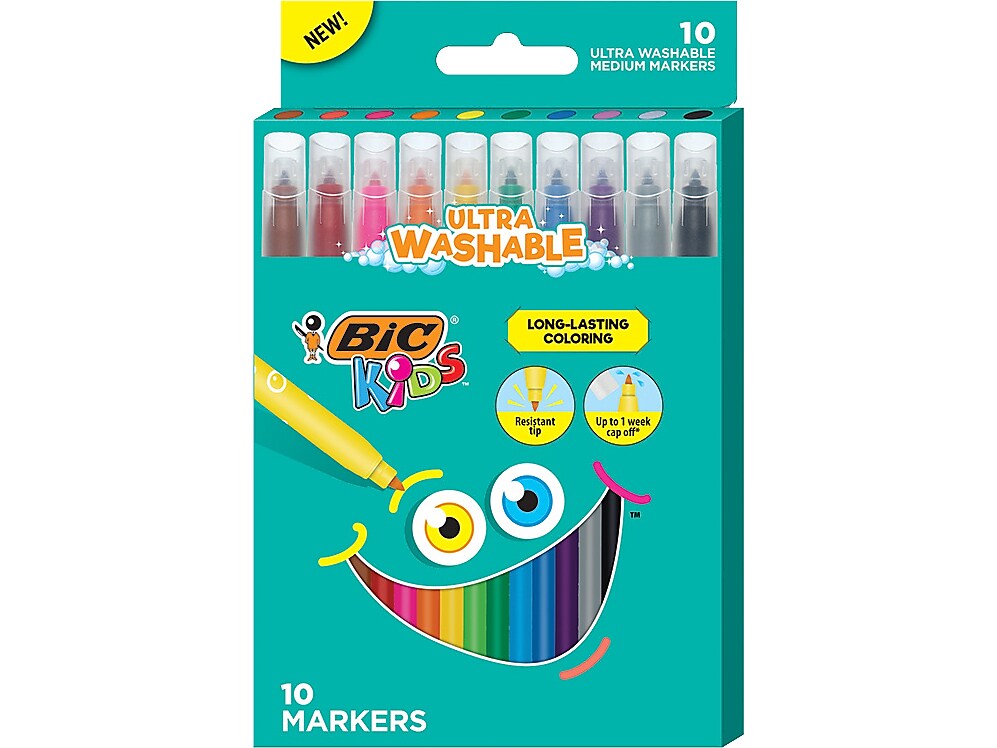 BIC Kids Ultra Washable Markers, Medium Point, Assorted Colors, 20/Pack