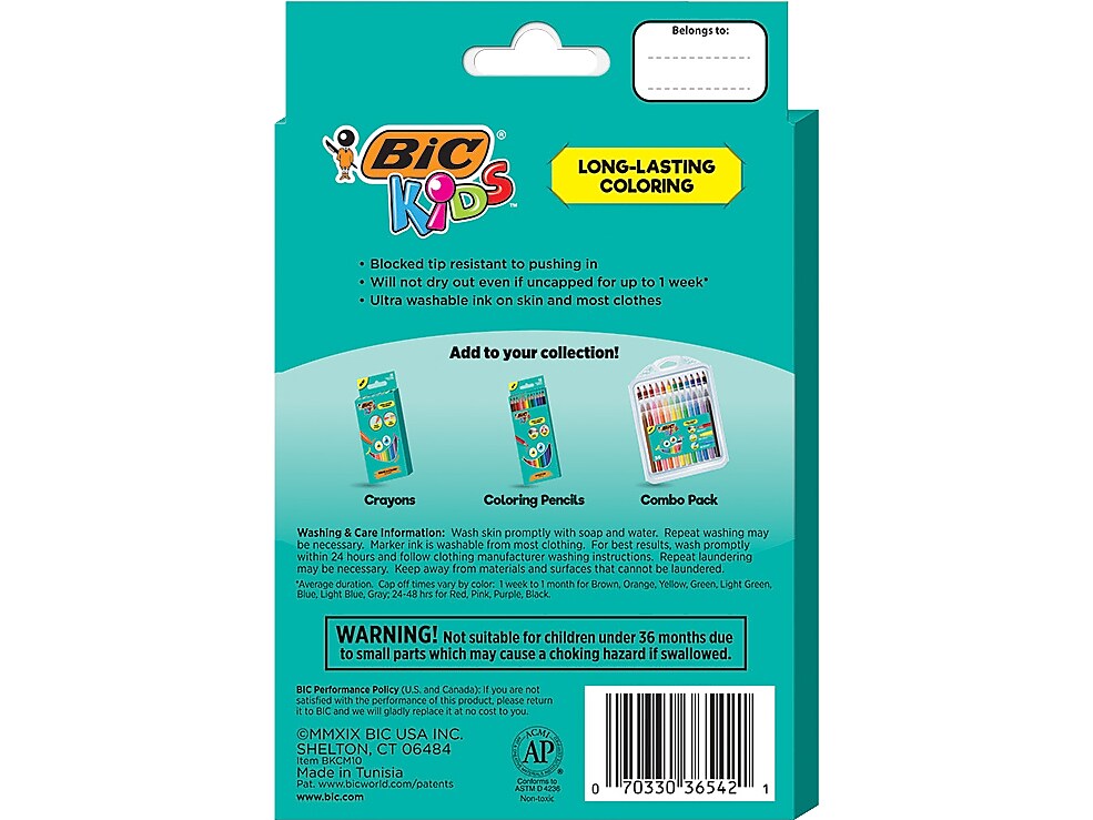 BIC Kids Ultra Washable Markers, Medium Point, Assorted Colors, 20/Pack
