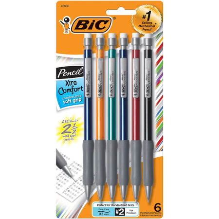BIC Matic Grip Mechanical Pencil, 0.5mm, #2 Hard Lead, 6/Pack