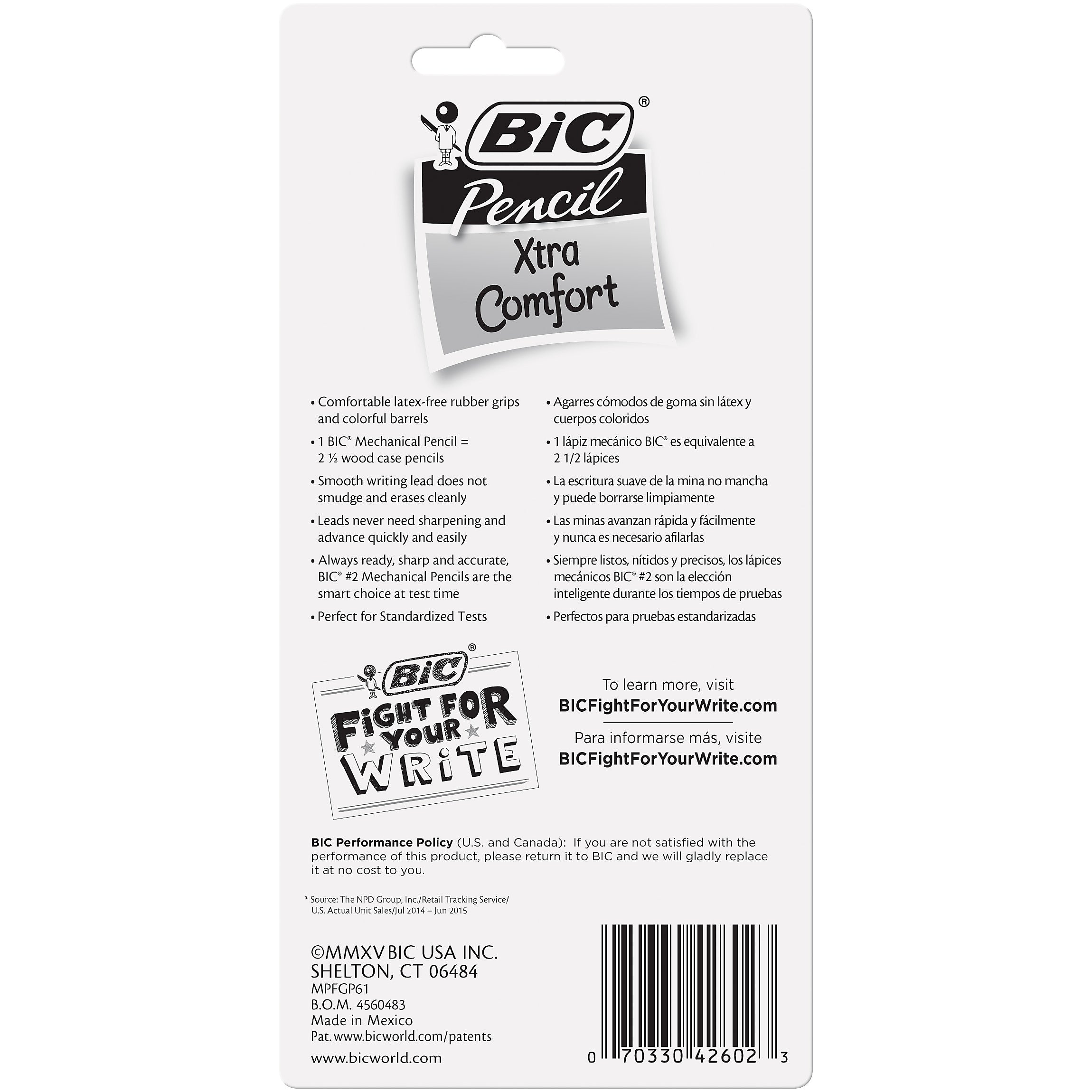 BIC Matic Grip Mechanical Pencil, 0.5mm, #2 Hard Lead, 6/Pack