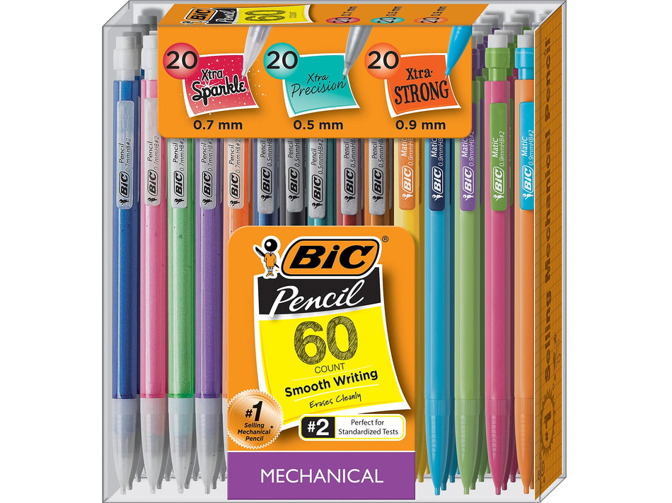 BIC Mechanical Pencils, Assorted Sizes, #2 Lead, 60/Pack