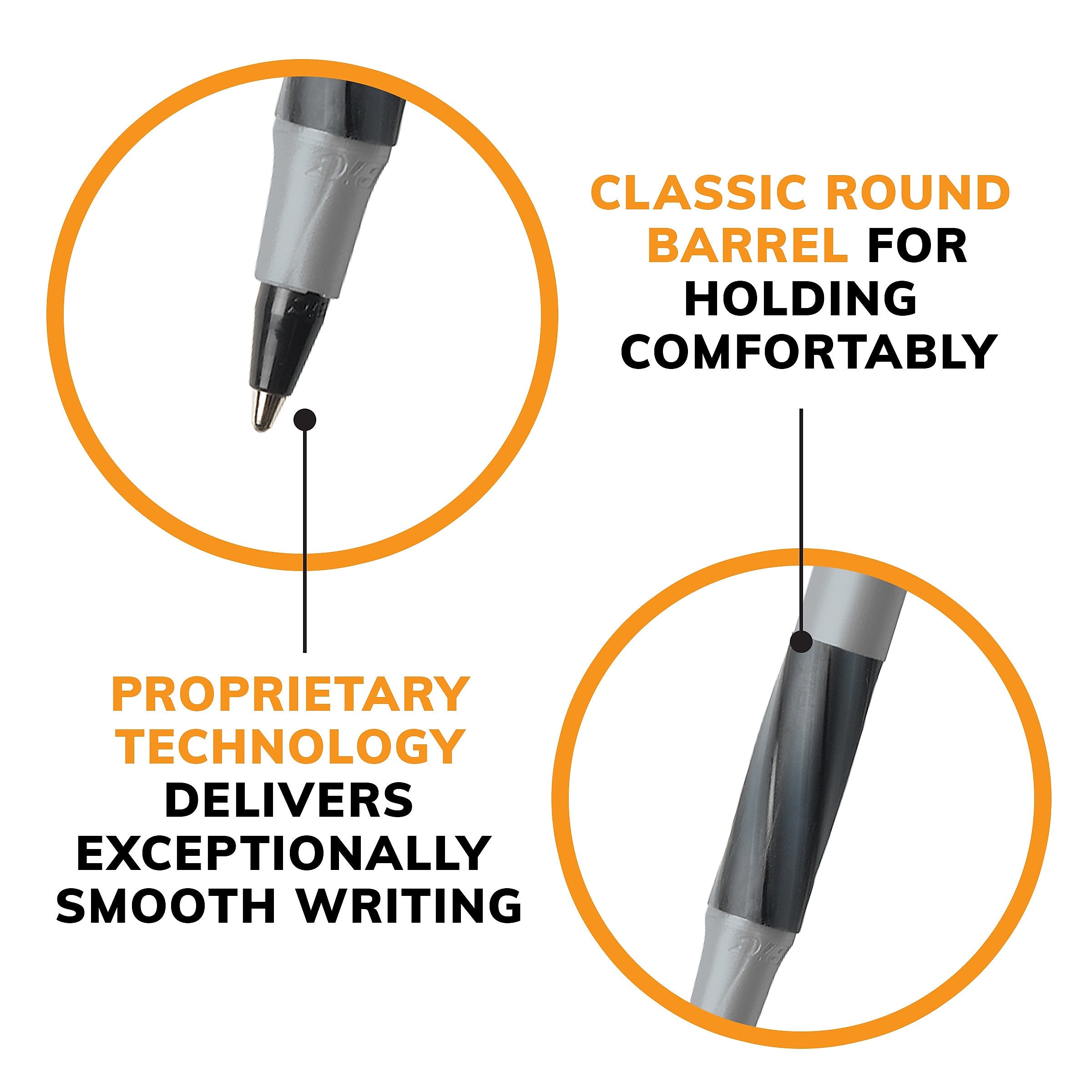 BIC Round Stic Grip Xtra Comfort Ballpoint Pens, Fine Point, 0.8mm, Black Ink, Dozen