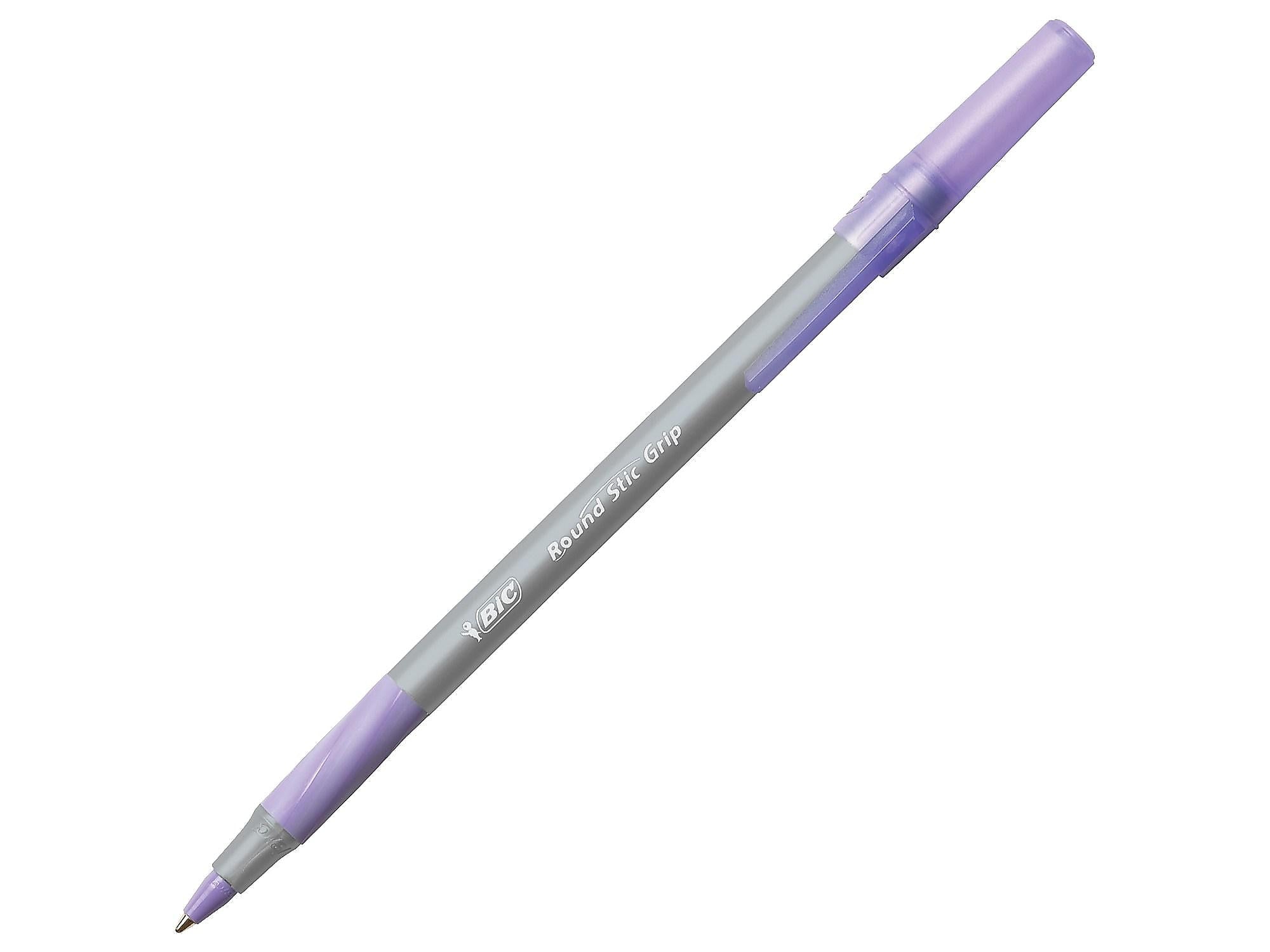 BIC Round Stic Grip Xtra Comfort Ballpoint Pens, Medium Point, Purple Ink, Dozen