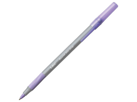 BIC Round Stic Grip Xtra Comfort Ballpoint Pens, Medium Point, Purple Ink, Dozen