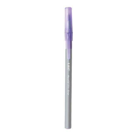 BIC Round Stic Grip Xtra Comfort Ballpoint Pens, Medium Point, Purple Ink, Dozen