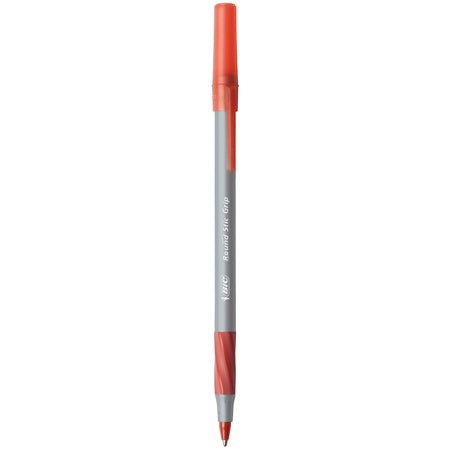 BIC Round Stic Grip Xtra Comfort Ballpoint Pens, Medium Point, Red Ink, Dozen