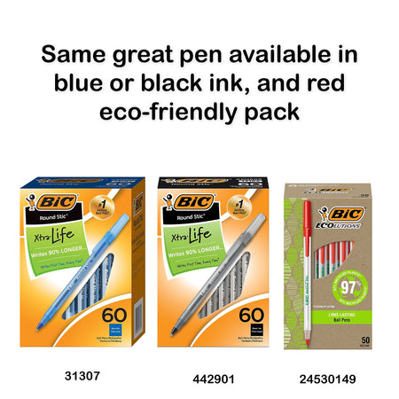 BIC Round Stic Xtra-Life Ballpoint Pen, Medium Point, Assorted Ink, 60/Pack