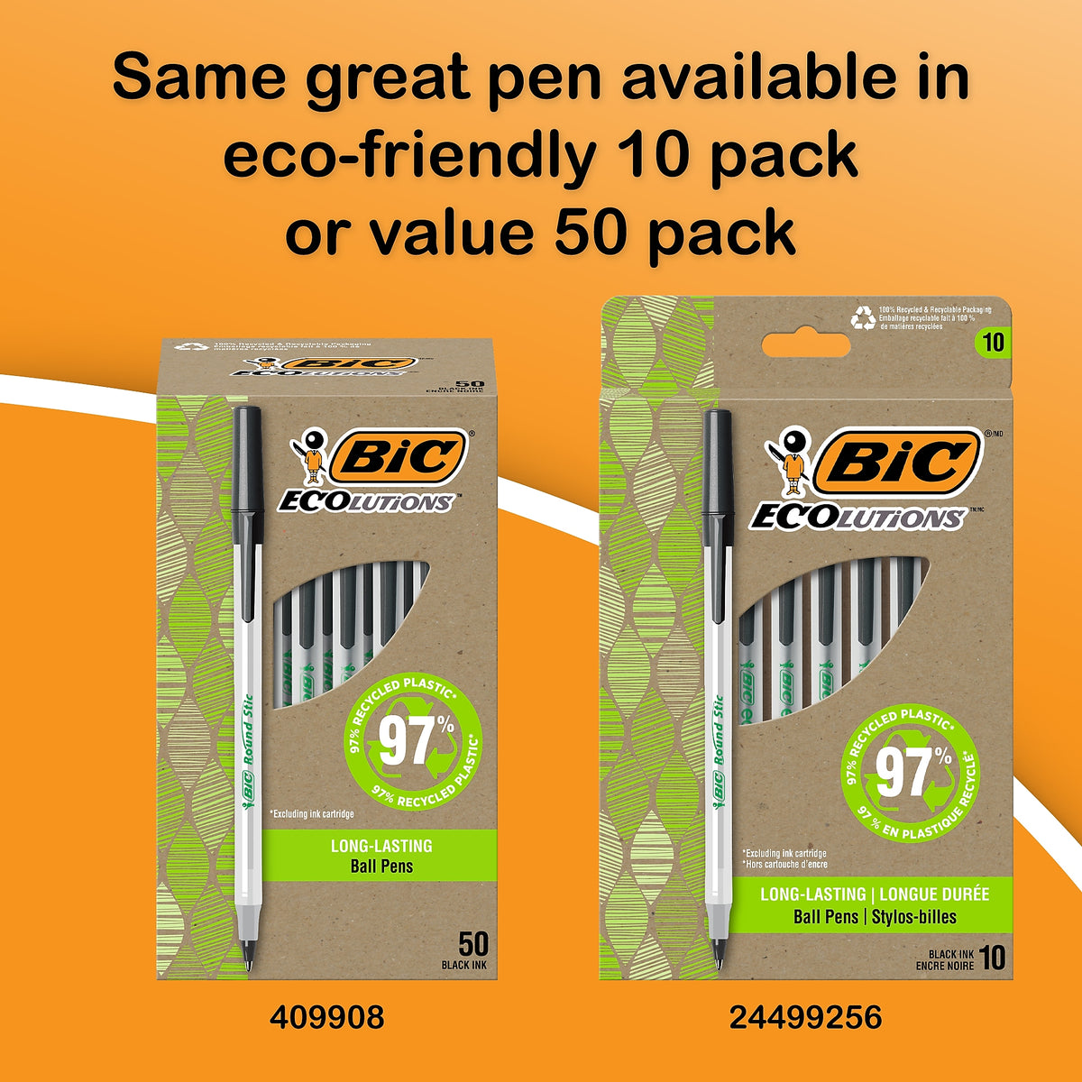 BIC Round Stic Xtra Life Ballpoint Pens, Medium Point, Black Ink, 10/Pack