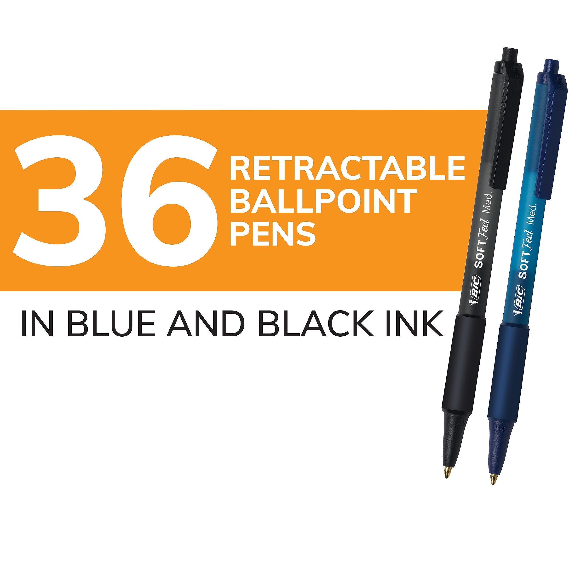 BIC Soft Feel Retractable Ballpoint Pen, Medium Point, 1.0mm, Assorted Ink, 36 Pack