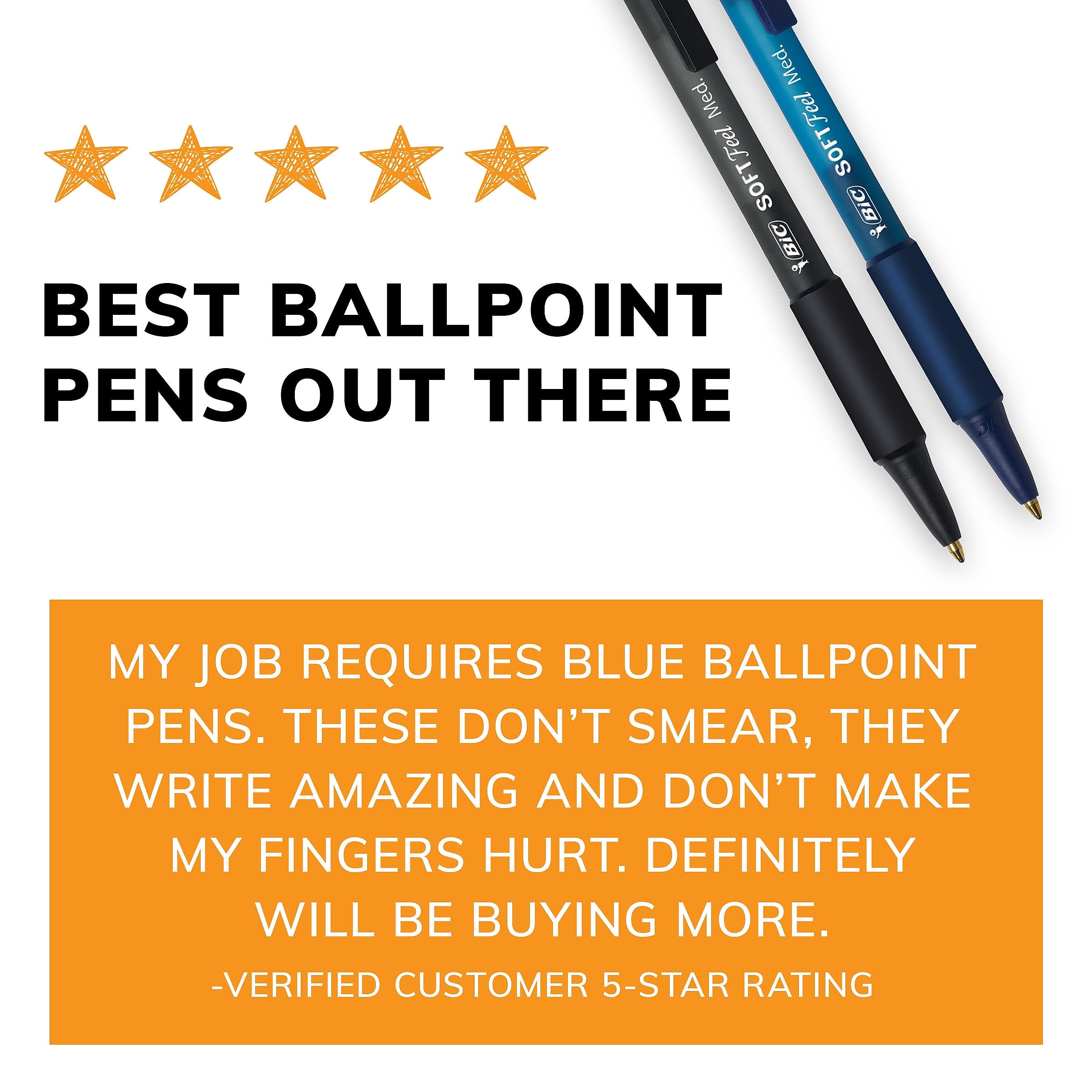 BIC Soft Feel Retractable Ballpoint Pens, Fine Point, 0.8mm, Black Ink, Dozen