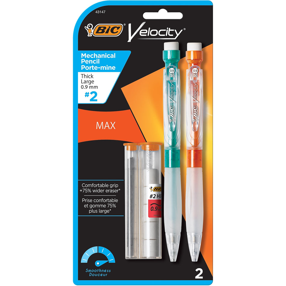 BIC Velocity Max Mechanical Pencil, 0.9mm, #2 Hard Lead, 2/Pack