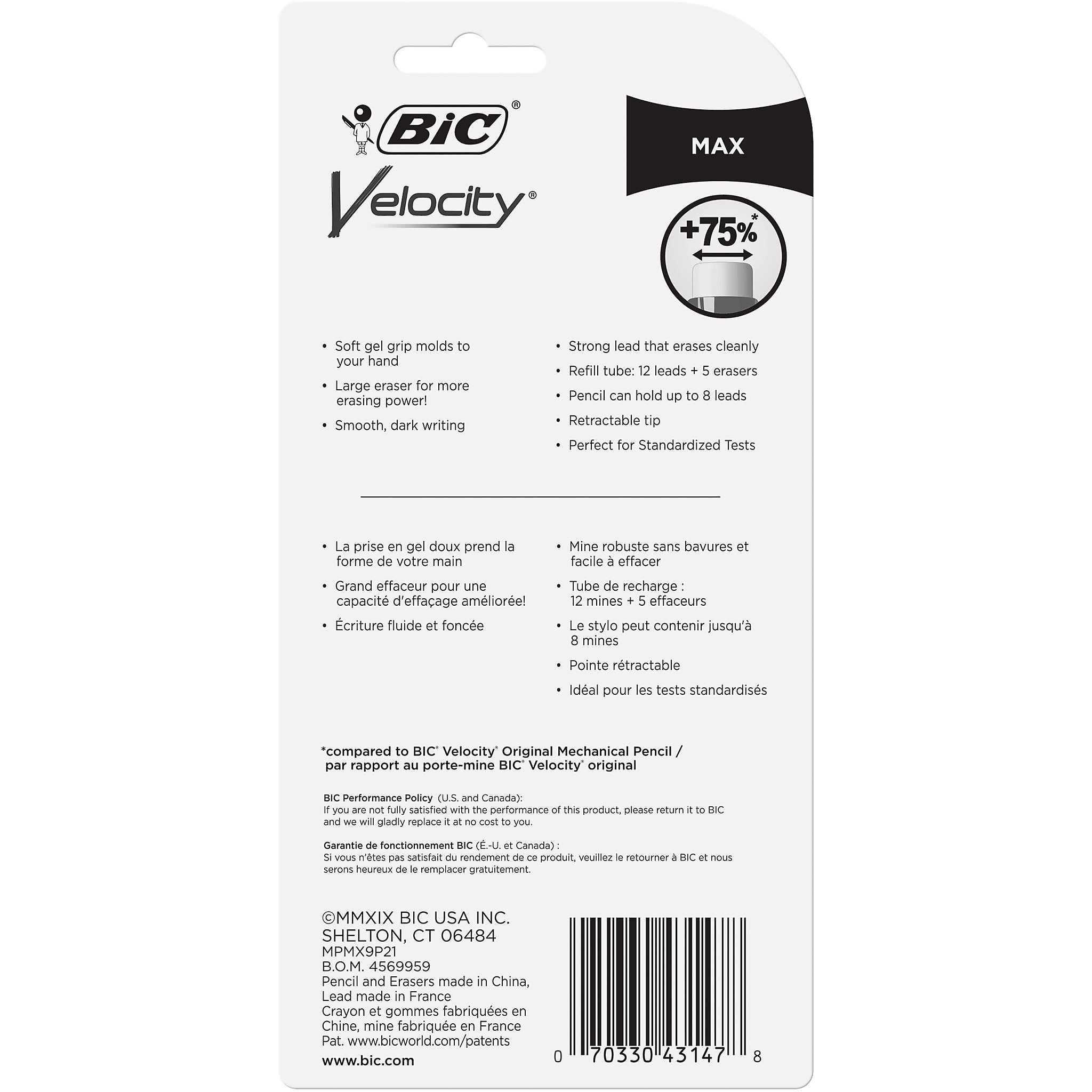 BIC Velocity Max Mechanical Pencil, 0.9mm, #2 Hard Lead, 2/Pack