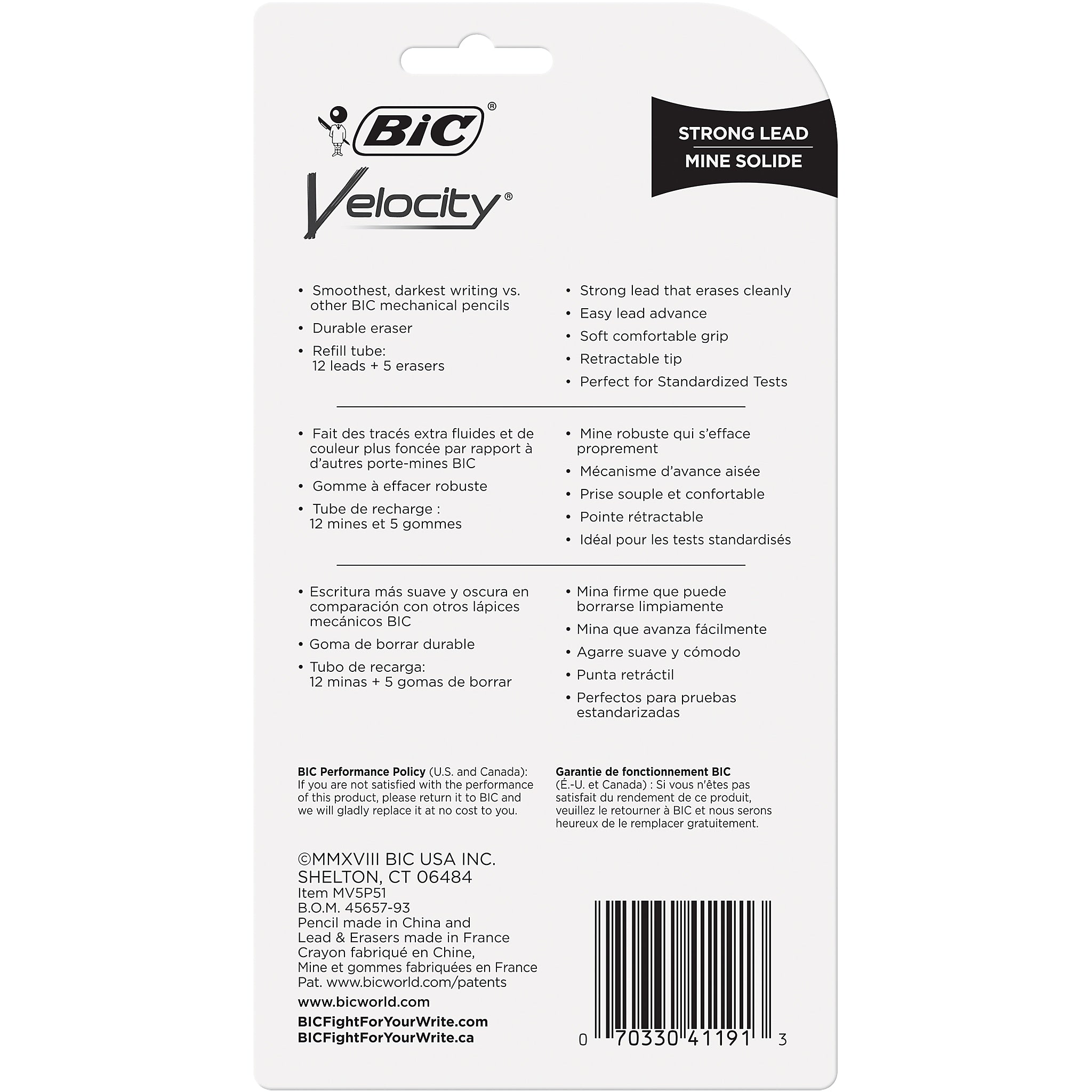 BIC Velocity Mechanical Pencil, 0.7mm, #2 Hard Lead, 5/Pack