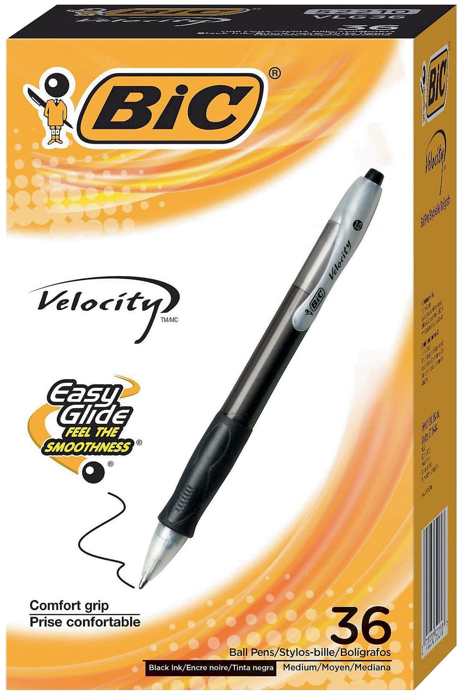 BIC Velocity Retractable Ballpoint Pens, Medium Point, 1.0mm, Black Ink, 36/Pack