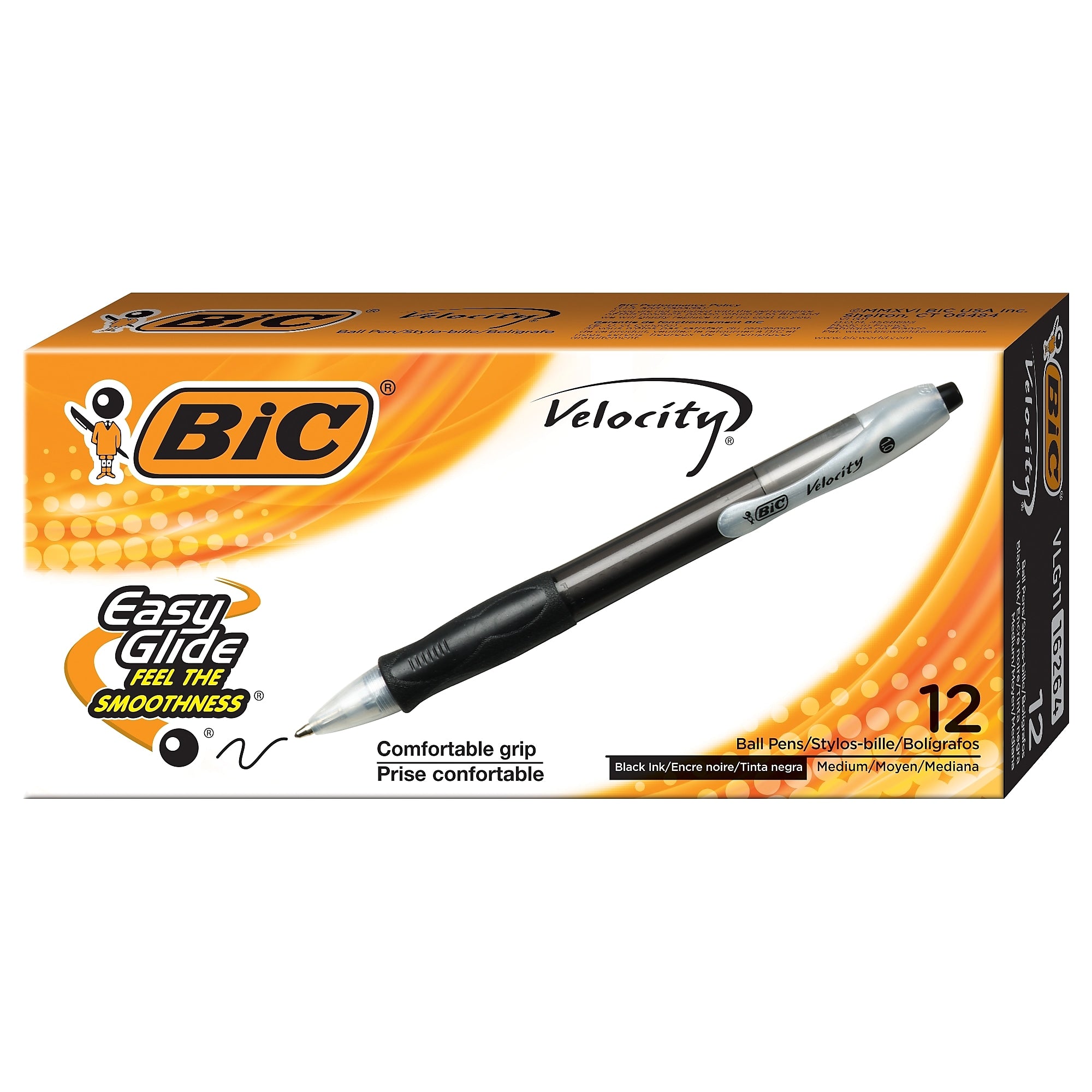 BIC Velocity Retractable Ballpoint Pens, Medium Point, Black Ink, Dozen