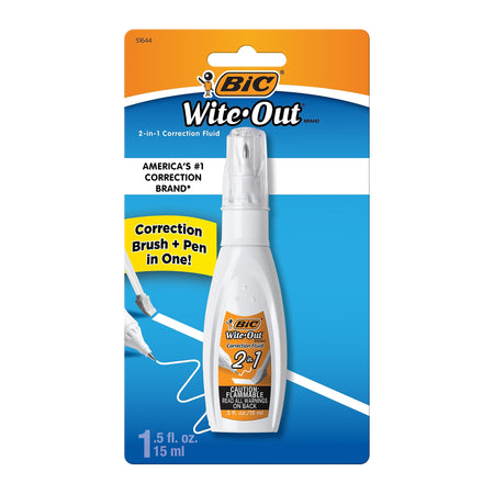 BIC Wite-Out 2-in-1 Correction Fluid, 15 ml., White