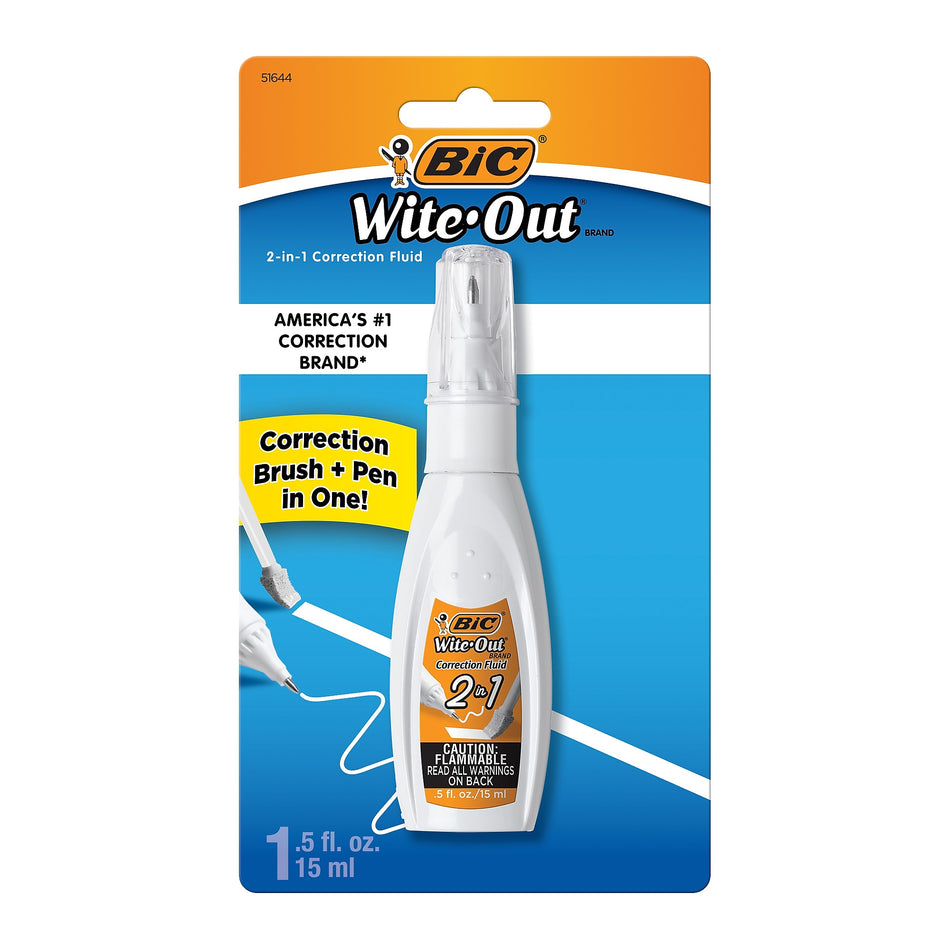 BIC Wite-Out 2-in-1 Correction Fluid, 15 ml., White