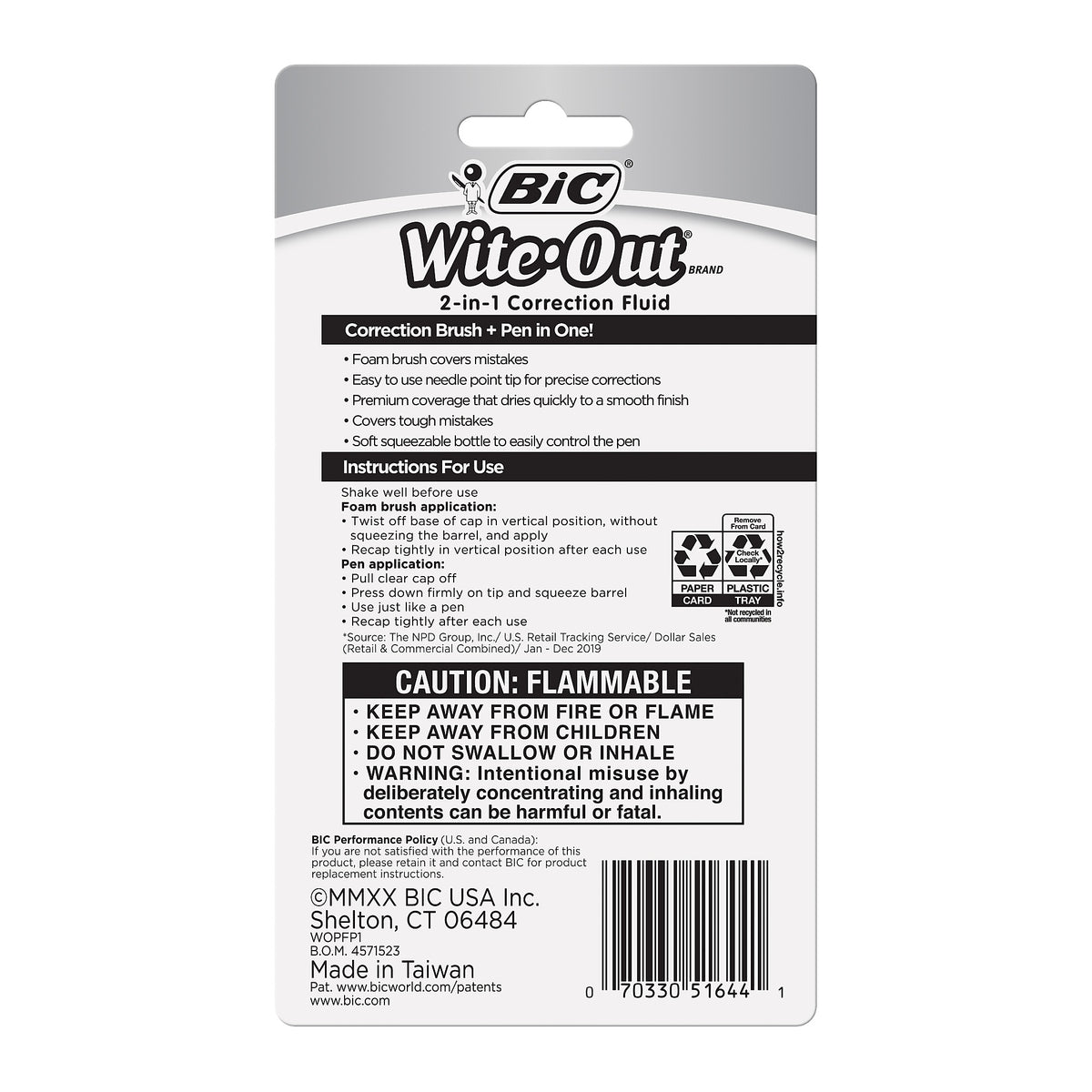 BIC Wite-Out 2-in-1 Correction Fluid, 15 ml., White