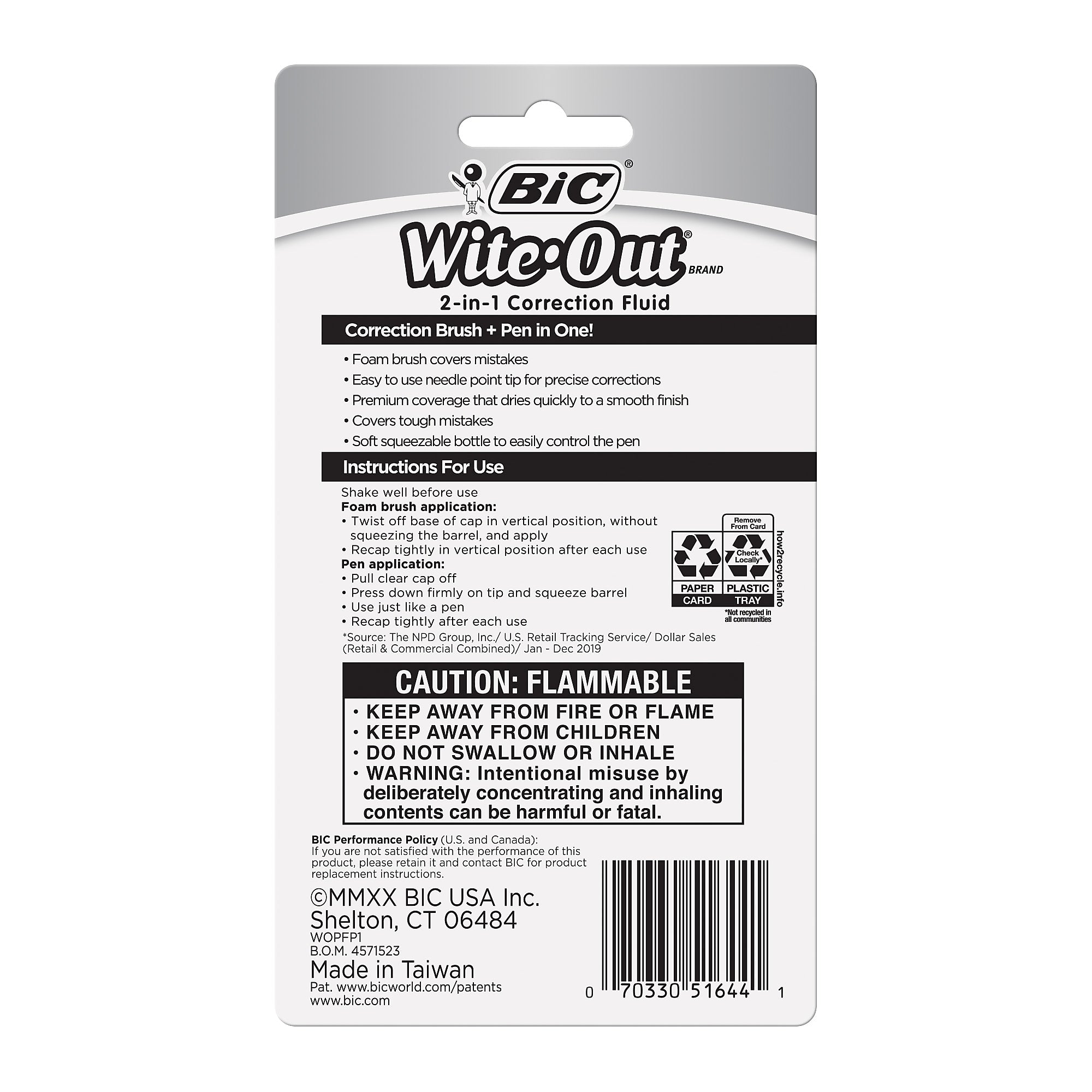 BIC Wite-Out 2-in-1 Correction Fluid, 15 ml., White