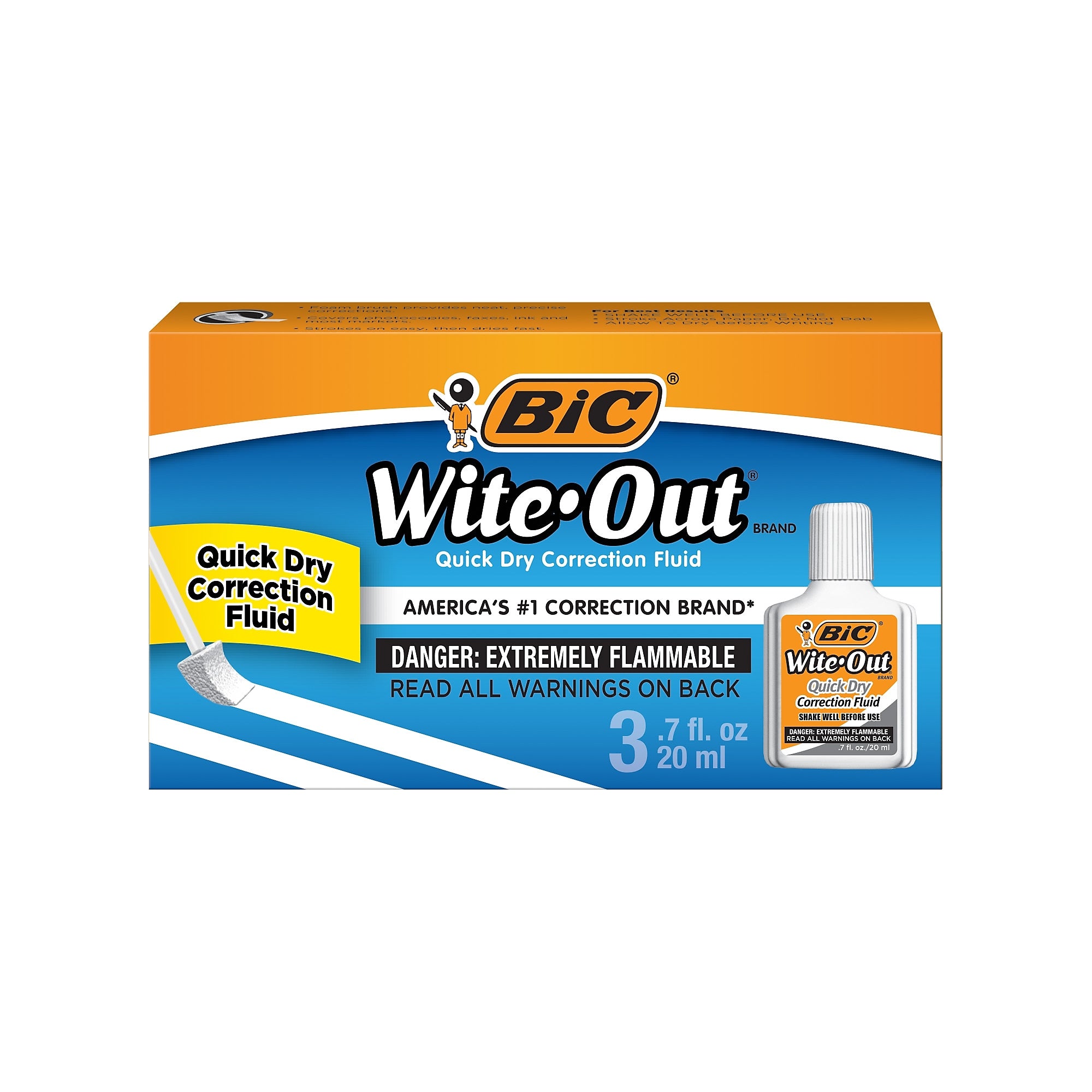 BIC Wite-Out Correction Fluid, 20 ml., White, 3/Pack