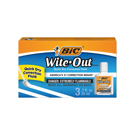 BIC Wite-Out Correction Fluid, 20 ml., White, 3/Pack