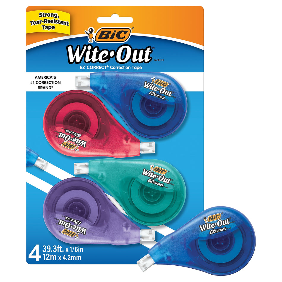 BIC Wite-Out Correction Tape, White, 4/Pack